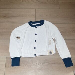 We The Free White and Navy Button-Down cardigan
